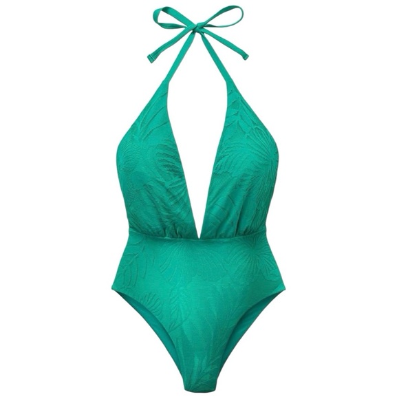 Wet Los Angeles Swimwear Audrey One Piece Plunge‎ Halter Jade Size Small NWT